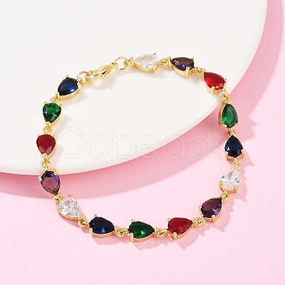 Brass Micro Pave Cubic Zirconia Link Bracelets BJEW-Z138-01G-1