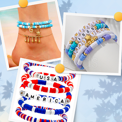 Ocean Theme DIY Disc/Flat Round Polymer Clay Beads & Alloy Enamel Charm Stretch Bracelets Making Kits DIY-SP0003-40-1