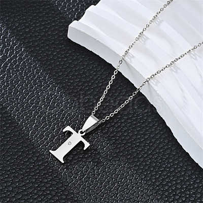 201 Stainless Steel Crystal Rhinestone Initial Pendant Necklaces FS-WG28760-22-1