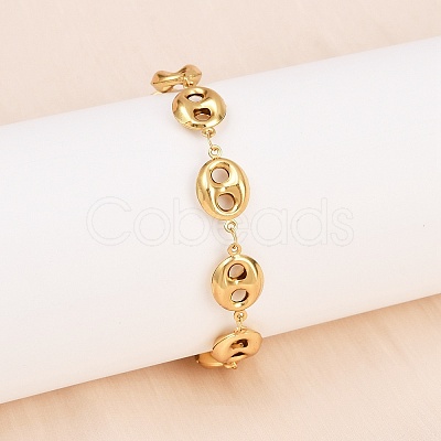 304 Stainless Steel Coffee Bean Link Chain Bracelets BJEW-D359-14A-G-1