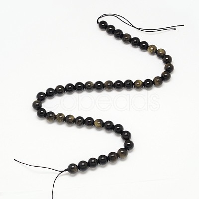 Grade AA Natural Golden Sheen Obsidian Round Beads Strands G-L275-01-10mm-1