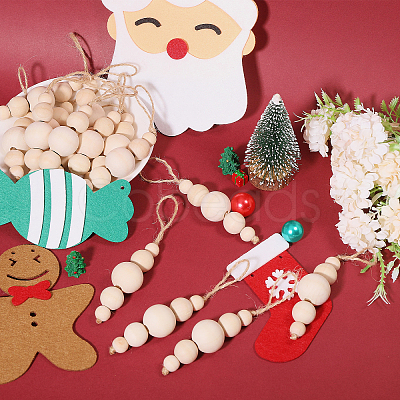 Wood Round Beads Pendant Decoration HJEW-CA00009-1