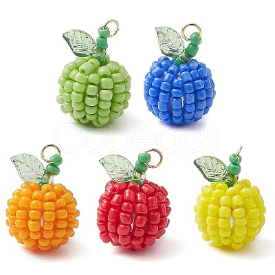 5Pcs 5 Colors Handmade Seed Beads Pendants PALLOY-TA00159-1