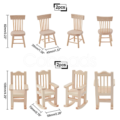 4Pcs 2 Style Natural Pine Wood Home Decorations DJEW-PH0001-09-1