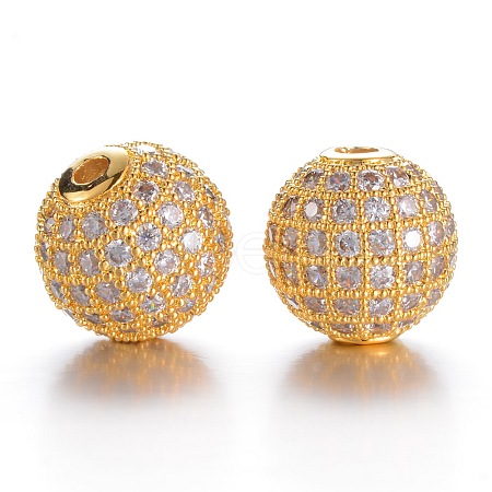 CZ Brass Micro Pave Cubic Zirconia Round Beads ZIRC-L017-03G-1