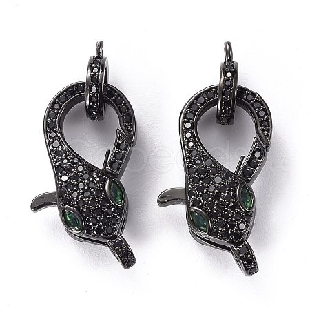 Brass Micro Pave Black & Green Cubic Zirconia Lobster Claw Clasp ZIRC-Z011-19EB-1