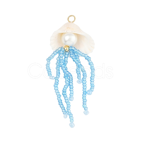Natural Shell & Glass Pearl Big Pendants PALLOY-FS00032-1