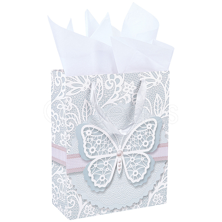 1Pc Butterfly Printed Paper Gift Bags with Ribbon Handles ABAG-SP0001-10A-1