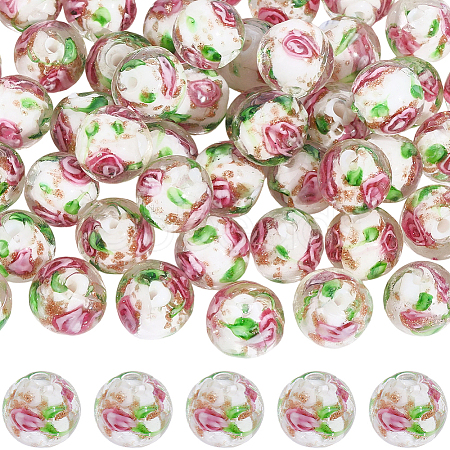 60Pcs Handmade Glod Sand Lampwork Beads LAMP-PA0001-57-1