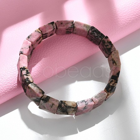 Square Natural Rhodonite Beads Stretch Bracelets for Women Men BJEW-C097-06T-1