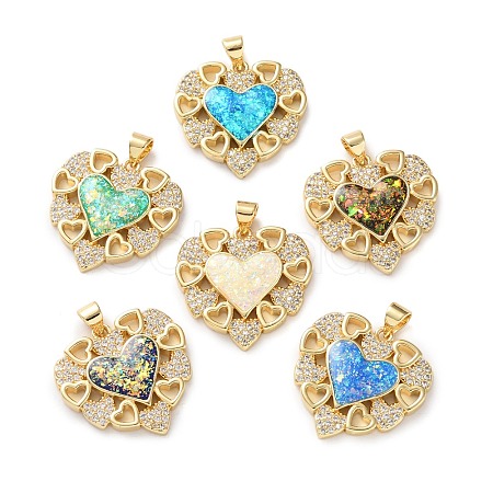 Brass Micro Pave Clear Cubic Zirconia Pendants KK-S048-12G-1