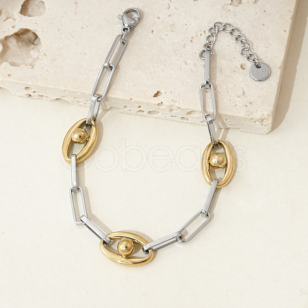 304 Stainless Steel Oval & Eye Link Chain Bracelets for Women FS-WGC4BBB-01-1