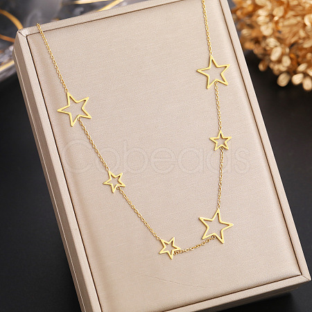 304 Stainless Steel Star Link Chain Necklaces for Women FS-WGF136C-01-1