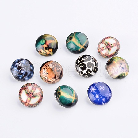 Mixed Flat Round Brass Jewelry Snap Buttons SNAP-MSMC001-01-1
