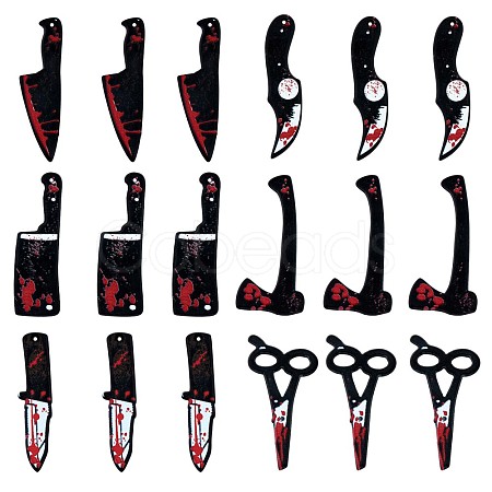 18Pcs 6 Styles Bloody Knife Scissors Axe Opaque Resin Halloween Horror Goth Pendants JX235A-1