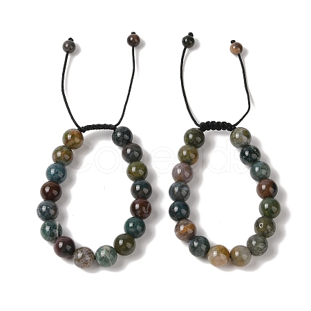 10mm Round Natural Indian Agate Braided Bead Bracelets BJEW-C067-01C-27-1