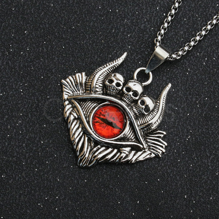 Evil Eye Skull Alloy Pave Glass Pendant 667 Stainless Steel Chain Necklaces for Men FS-WG7A50C-02-1