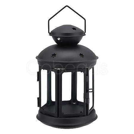 Portable Iron Candle Holder with Clear Glass Window AJEW-WH0299-85B-1