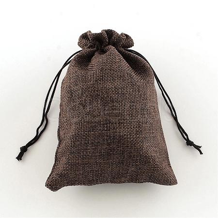 Polyester Imitation Burlap Packing Pouches Drawstring Bags ABAG-R004-14x10cm-10-1