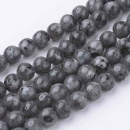 Natural Black Larvikite Bead Strands G-G735-57-6mm-1