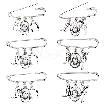 16Pcs 2 Style Cowboy Theme Stainless Steel Brooches JEWB-FH00043-1