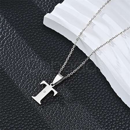 201 Stainless Steel Crystal Rhinestone Initial Pendant Necklaces FS-WG28760-22-1