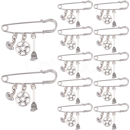 12Pcs Witch Hat and Broom Charm Pendant Brooches JEWB-FH00018-1