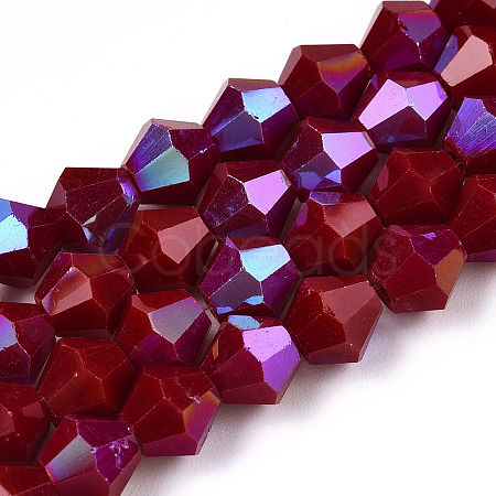 Opaque Solid Color Electroplate Glass Beads Strands EGLA-A039-P6mm-L22-1
