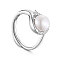 SHEGRACE Rhodium Plated 925 Sterling Silver Finger Ring, Micro Pave AAA Cubic Zirconia Inclined Drop with Freshwater Pearl, Platinum, White, 18mm