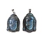 Natural Labradorite Carved Pendants, Buddha Head Charms with Platinum Plated Rack Plating Brass Snap on Bails, 34.5x21x11.5mm, Hole: 5x4mm