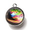 Galaxy Theme Luminous Glass Ball Pendants, Glow in the Dark, with Platinum Tone Alloy Edge, Lime, 25x21.5x20~21mm, Hole: 2mm