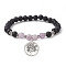 Natural Lava Rock & Natural Amethyst Gemstone Round Beaded Stretch Bracelet, with Alloy Tree of Life Charms, Inner Diameter: 2-1/2 inch(6.5cm)