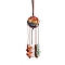 Round Natural Mixed Stone Pouch Pendant Decorations, Braided Thread and Gemstone Chip Tassel Hanging Ornaments, 210x30mm