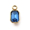 304 Stainless Steel Pendants, with Rhinestone, Real 18K Gold Plated, Ion Platint(IP), Rectangle, Capri Blue, 10.5x5.5x3.5mm, Hole: 1.8mm