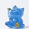 Resin Craft Display Decorations, with Dyed Natural Aquamarine Chip, Lucky Cat Figurine, for Home Feng Shui Ornament, 63x55x45mm