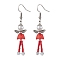 304 Stainless Steel Fairy Dangle Earrings, Glass Seed & Acrylic Pearl Long Drop Earrings, Red, 55.5x14mm