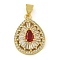 Rack Plating Brass Pave Cubic Zirconia Pendants, Lead Free & Cadmium Free, Real 18K Gold Plated, FireBrick, 20.5x15x5.5mm, Hole: 4.5x3.5mm