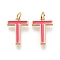 Brass Enamel Pendants, with Jump Ring, Long-Lasting Plated, Real 18K Gold Plated, Letter.T, Hot Pink, Letter.T, T: 17x12x1.8mm, Jump Rings: Inner Diameter: 3mm