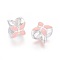 Alloy Enamel European Beads, Large Hole Beads, Flower, Silver Color Plated, Pink, 10x10x8mm, Hole: 5mm