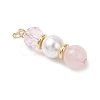 3Pcs 3 Styles Natural Rose Quartz and Shell Pearl & Glass Pendants PALLOY-JF04786-01-4
