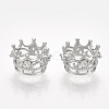 Brass with Clear Cubic Zirconia Crown European Beads KK-T035-122-2