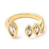 Rack Plating Brass Pave Clear Cubic Zirconia Open Cuff Rings for Women RJEW-Q770-31G-1
