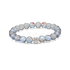 Synthetic Moonstone Round Beaded Stretch Bracelet with Rhinestone BJEW-JB07875-4