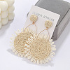 Flower Alloy & Raffia Dangle Stud Earrings FS-WGE45CE-03-2