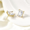 Brass Clear Cubic Zirconia Rectangle Stud Earrings EJEW-L261-025G-3