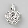 Rhodium Plated 925 Sterling Silver Heart Bead Cage Pendants STER-WH0061-53P-1