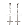 Christian Upside Down Cross 201 Stainless Steel Dangle Stud Earrings EJEW-P314-01B-P-4