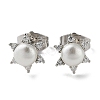 Brass Rhinestone Sun Stud Earrings with Glass Pearl EJEW-Z021-02P-1