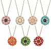 7Pcs 7 Colors Natural Carnelian & Mashan Jade & Amethyst & Tiger Eye & Rose Quartz & Glass Seed Beaded Flat Round Pendant 304 Stainless Steel Cable Chain Necklaces NJEW-MZ00129-2