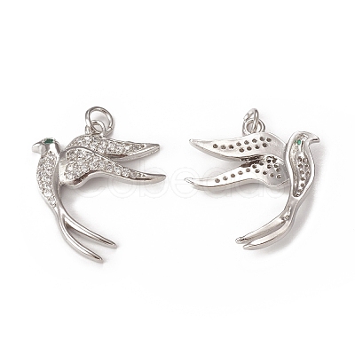Brass Micro Pave Cubic Zirconia Bird Pendants KK-E068-VB297-1